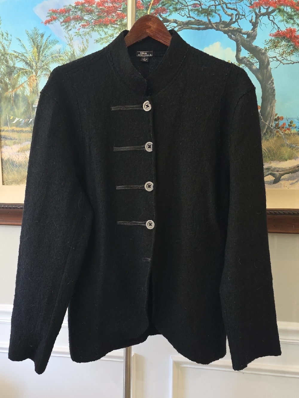 Lisa International Black Stand-Collar Buttoned Jacket